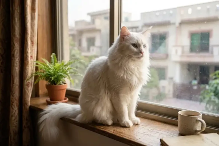 Albino Maine Coon Cat: What Owners Should Really Know 7 White Maine Coon cat with blue eyes sitting on a sunlit windowsill