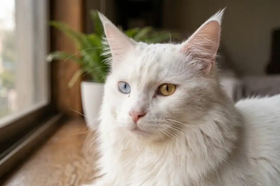 Maine Coon Eye Color: What Every Shade Really Means 4 Odd-eyed Maine Coon cat with one blue eye and one gold eye
